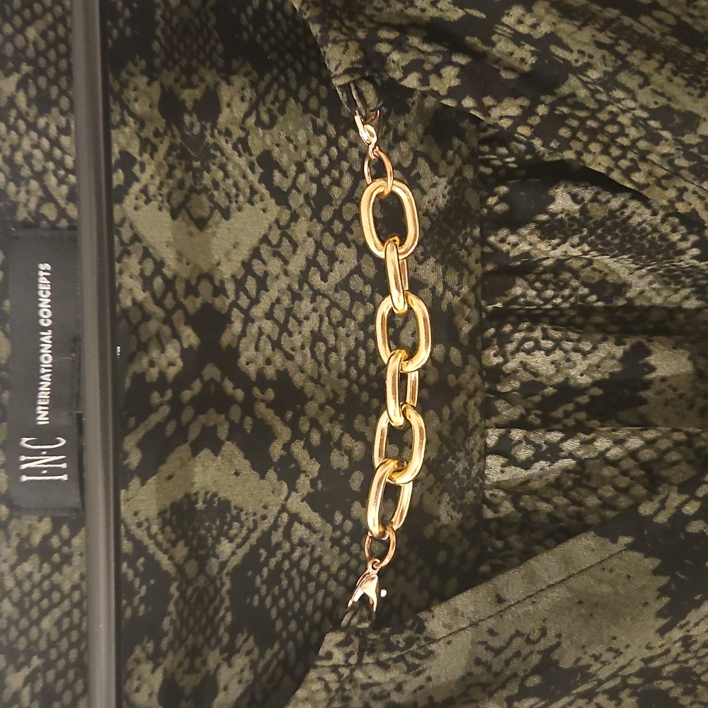Elegant Black And Olive Green Snake Print INC International Concepts Women's Top